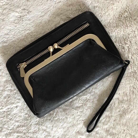 Silpada Zahara Wristlet Wallet Black Pebbled Leather Animal Print Leopard F0004 - Picture 3 of 11